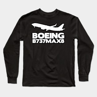 Boeing B737Max8 Silhouette Print (White) Long Sleeve T-Shirt